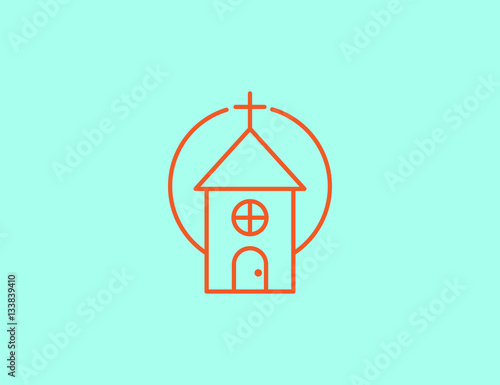 Vector flat line modern church icon photo