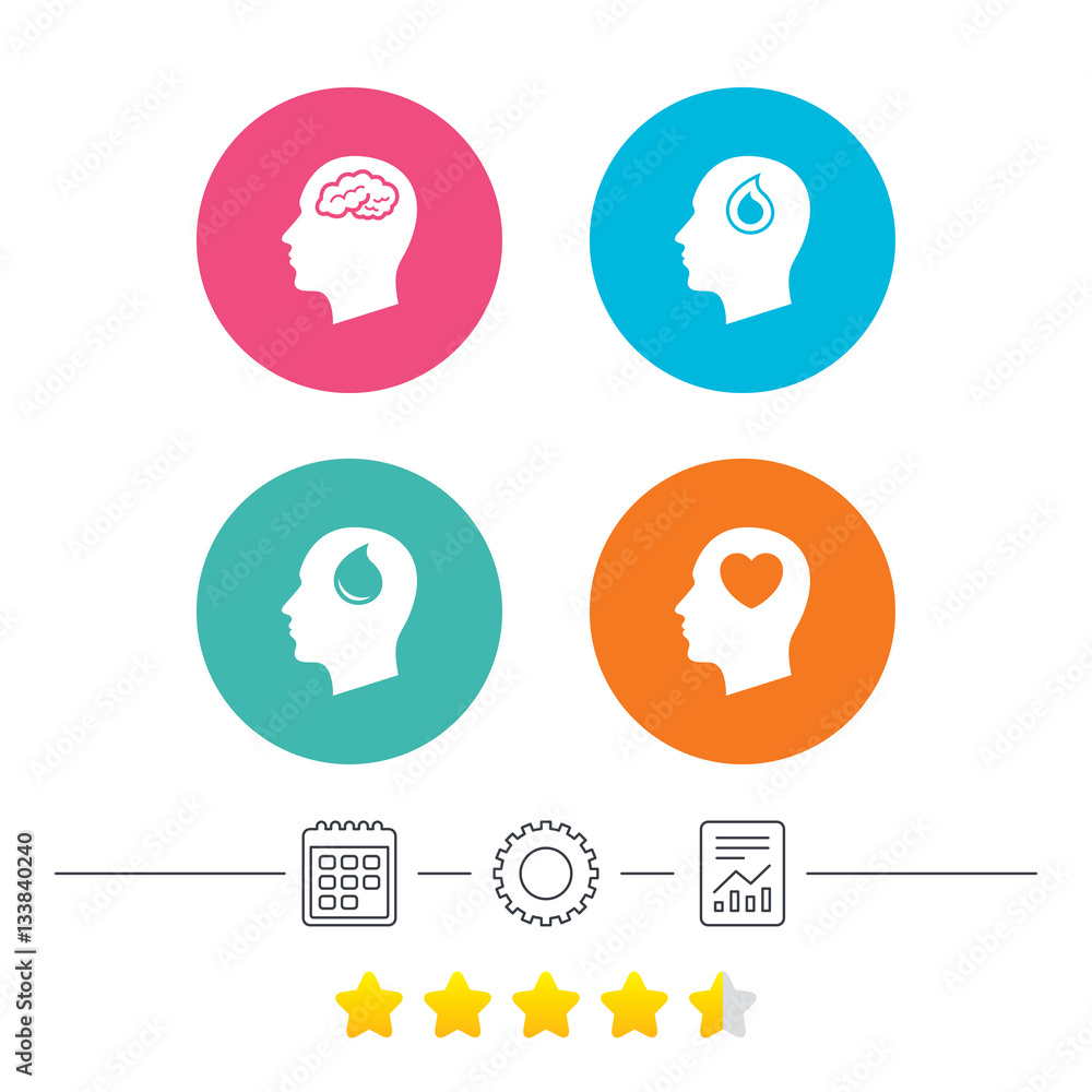 Head with brain icon. Male human symbols. Head with brain icon. Male human symbols.