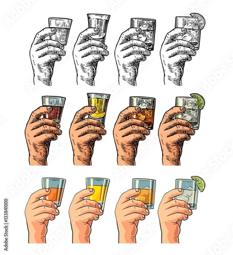 Male hand holding glasses drinks