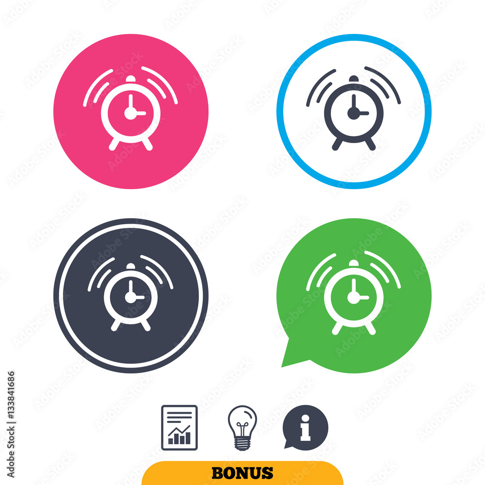 Alarm clock sign icon. Wake up alarm symbol. Alarm clock sign icon. Wake up alarm symbol.