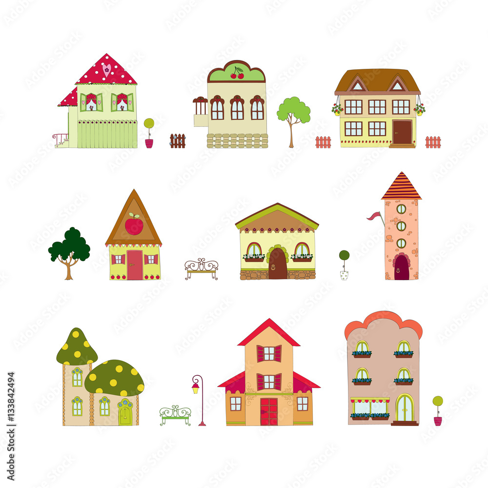 Cartoon isolated houses