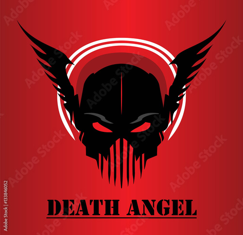 death angel. winged black mask. black masked face. Suitable for team identity, illustration for apparel, insignia, embellishment, biker community, game icon, etc