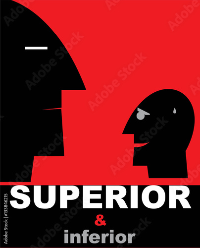 Inferiority. Superior and inferior. Loser. Superior. Simple flat icon of an superior and inferior person. Pessimist. Head Icon of a superior and a loser. Simple flat icon of a pessimistic person.