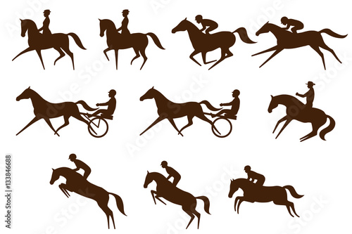 Set of 10 different equestrian sports symbols