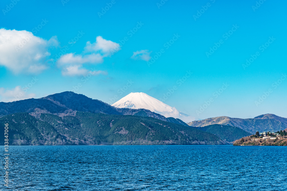 Lake Ashi viewed from Moto-Hakone in Hakone, Japan.