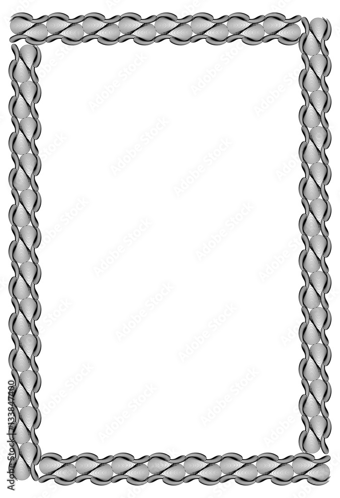 Black and white guilloche vertical frame. Vector clip art. Black and white guilloche vertical frame. Vector clip art.