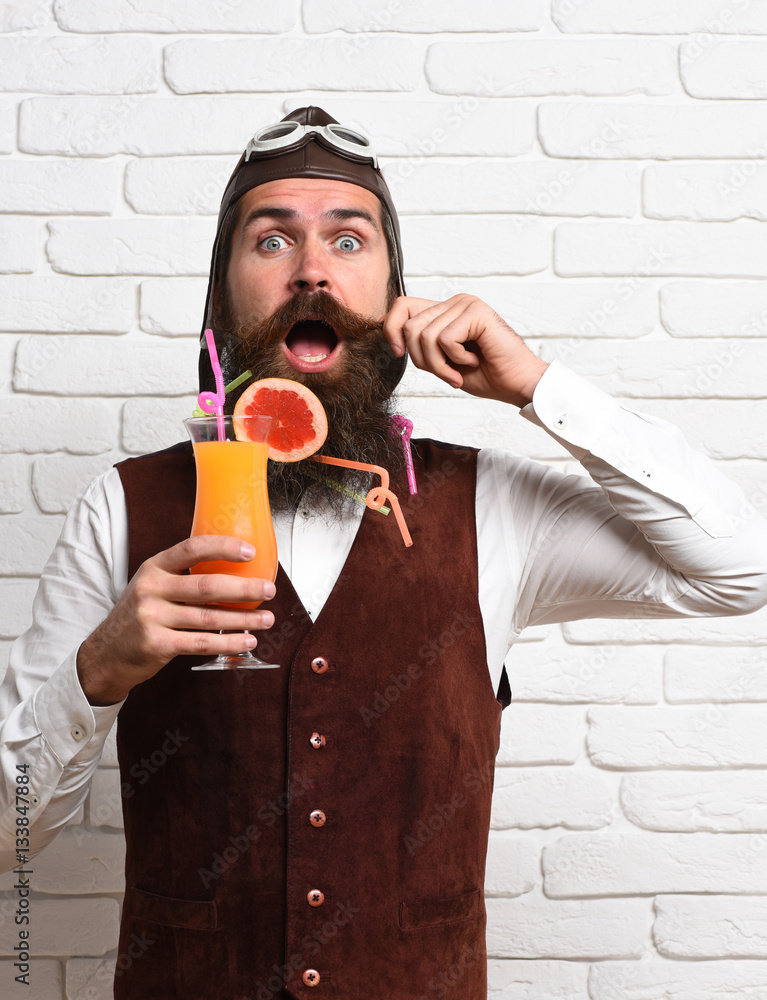 Fototapeta premium surprised handsome bearded pilot