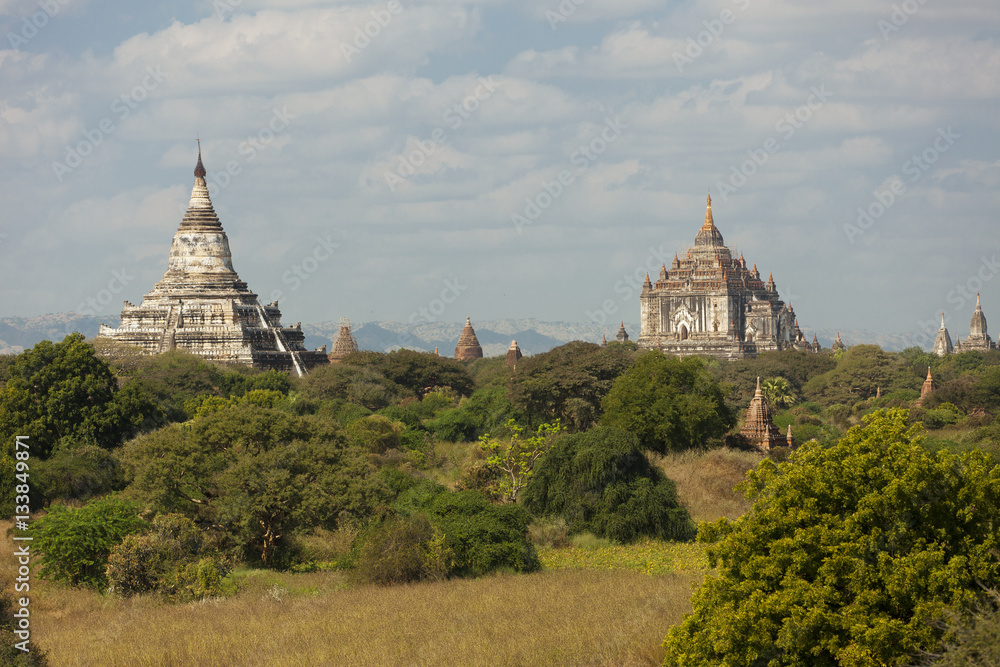 Shwesandaw Pagoda and Thatbyinnyu Temple in Bagan Myanmar 