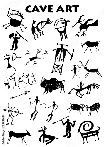 Set of Cave Art in white background - Vector image
