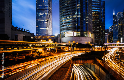 Photography Car light trails and urban landscape in Hong Kong