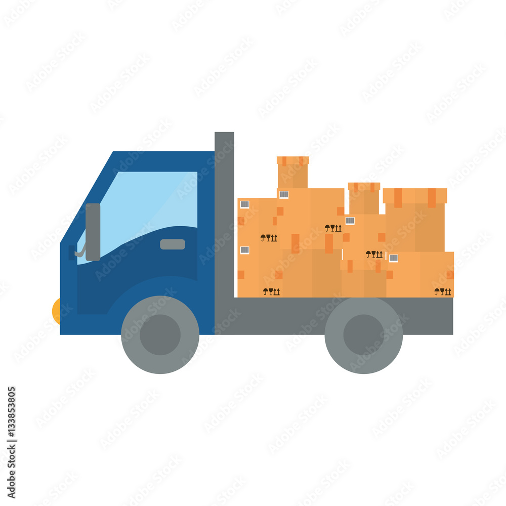 cargo truck with carton boxes over white background. colorful design. vector illustration cargo truck with carton boxes over white background. colorful design. vector illustration