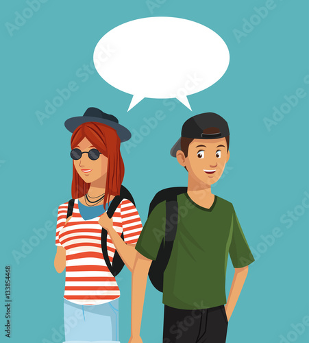 teens boy and girl talking bubble speech vector illustration eps 10