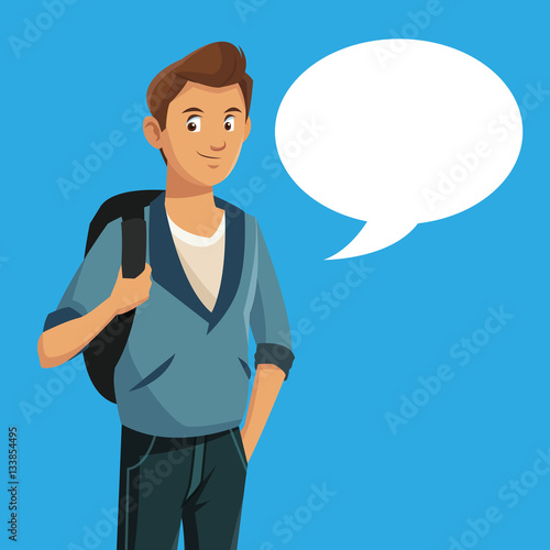 boy teen rucksack student with bubble speech vector illustration eps 10