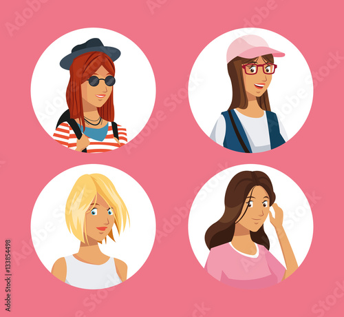 collection girl teens friendly pink background vector illustration eps 10