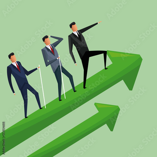 business men climbing growth arrows cooperation vector illustration