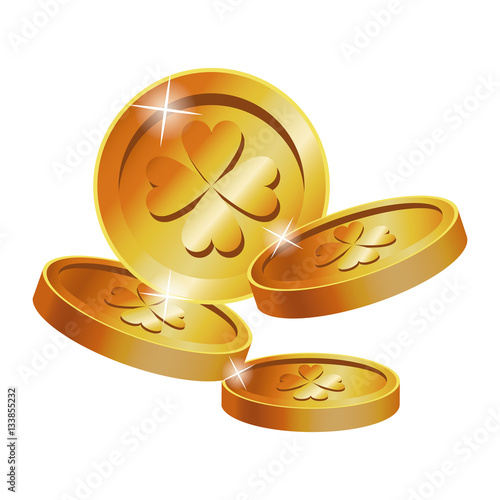 gold coins clover st patrick day vector illustration eps 10