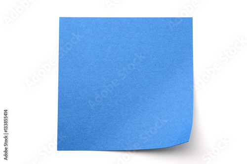 Blue paper stick note on white background