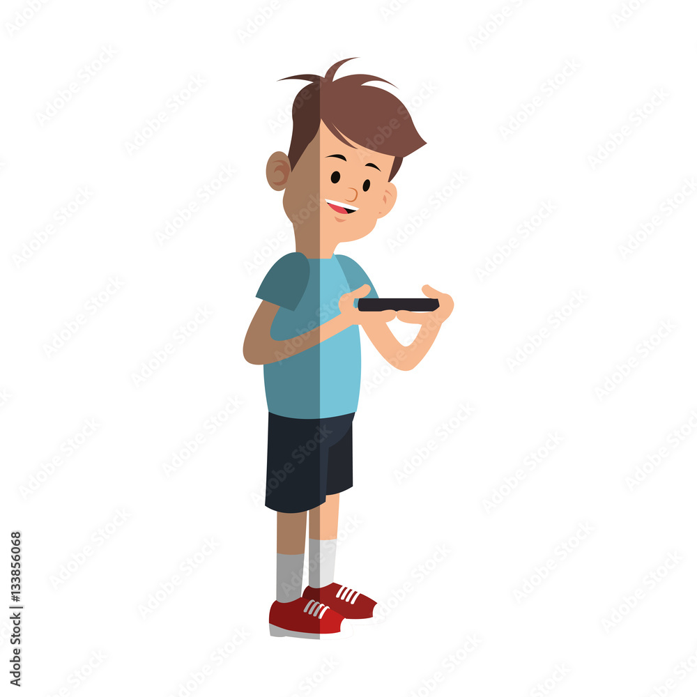 boy cartoon playing videogames over white background. colorful design. vector illustration boy cartoon playing videogames over white background. colorful design. vector illustration