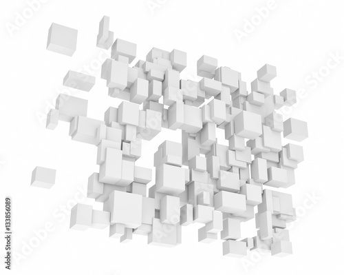 Rendering of white square and rectangle blocks hanging vertically