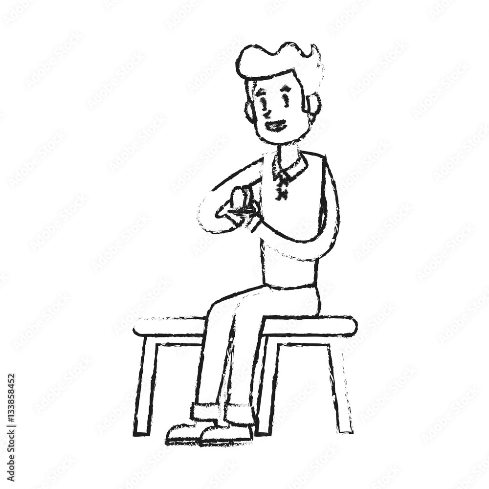 man cartoon using a smartphone over white background. vector illustration man cartoon using a smartphone over white background. vector illustration