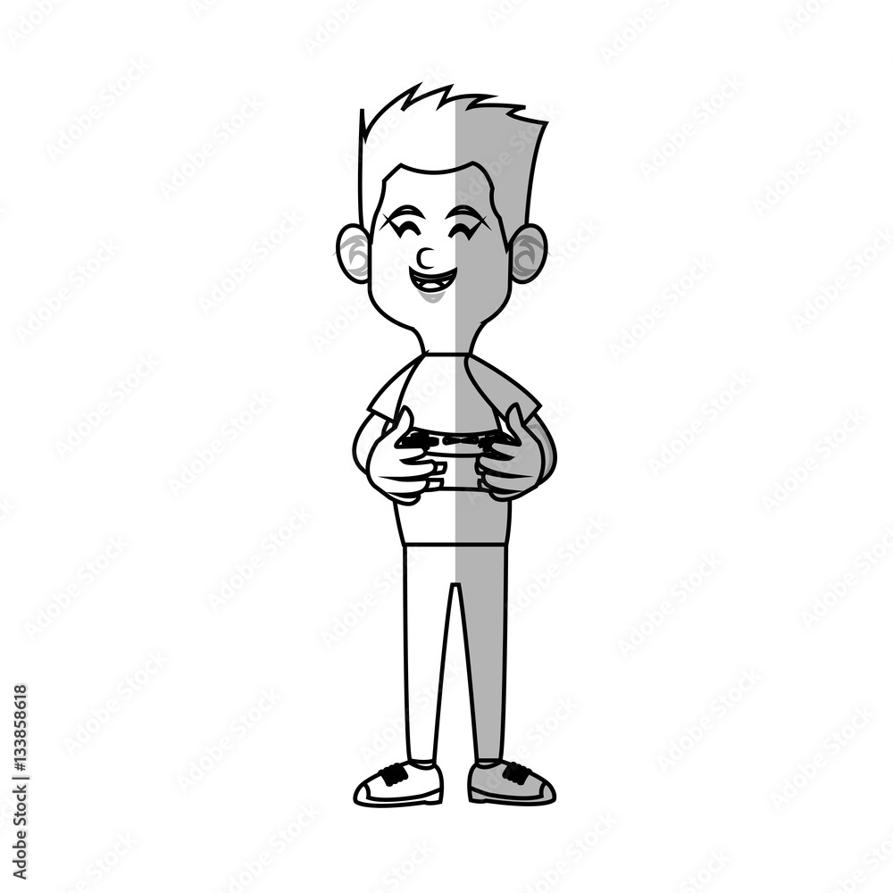 boy cartoon playing videogames over white background. vector illustratin