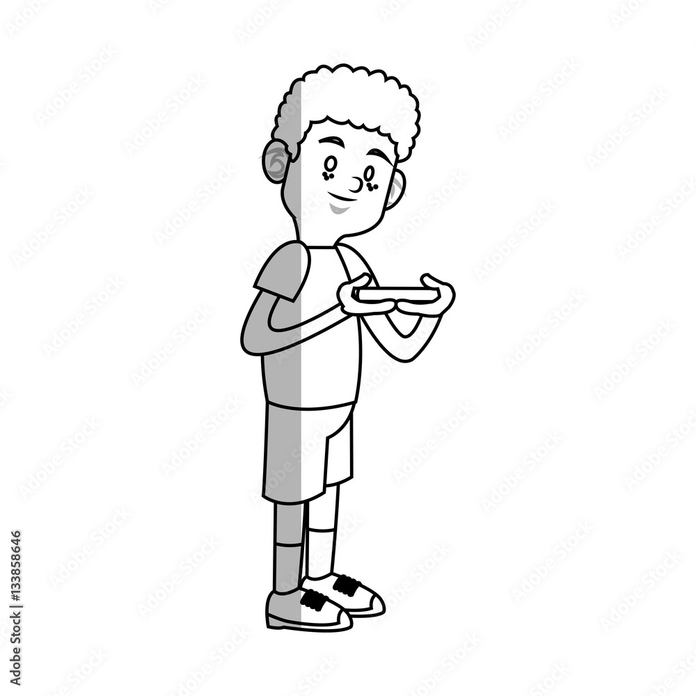 boy cartoon playing videogames over white background. vector illustratin
