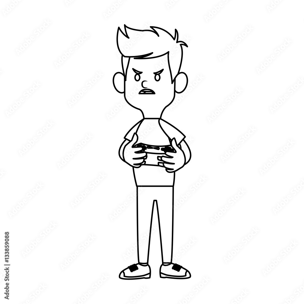 boy cartoon playing videogames over white background. vector illustration