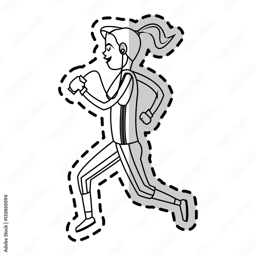 Fototapeta premium woman cartoon listening music over white background. vector illustration