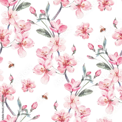 Tapety Rocznik ogrodowej wektorowej wiosny bezszwowy tło