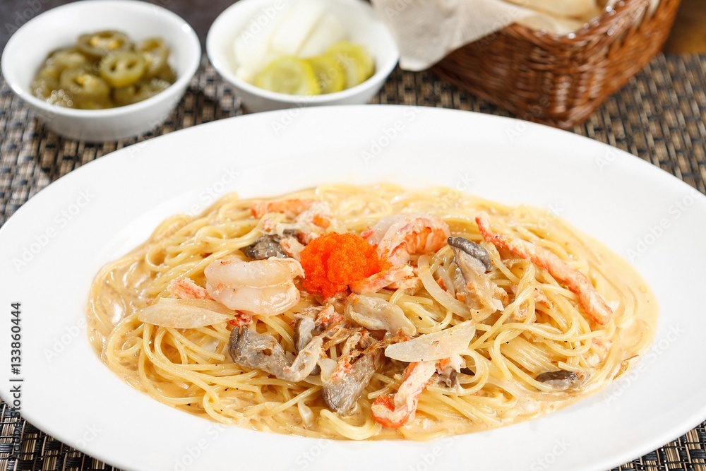 crab cream pasta on plate