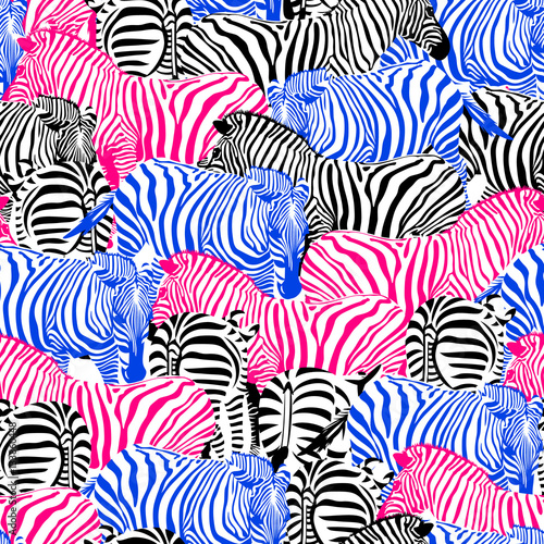 Colorful zebra seamless pattern. Savannah Animal ornament. Wild animal texture.design trendy fabric texture,  illustration.
