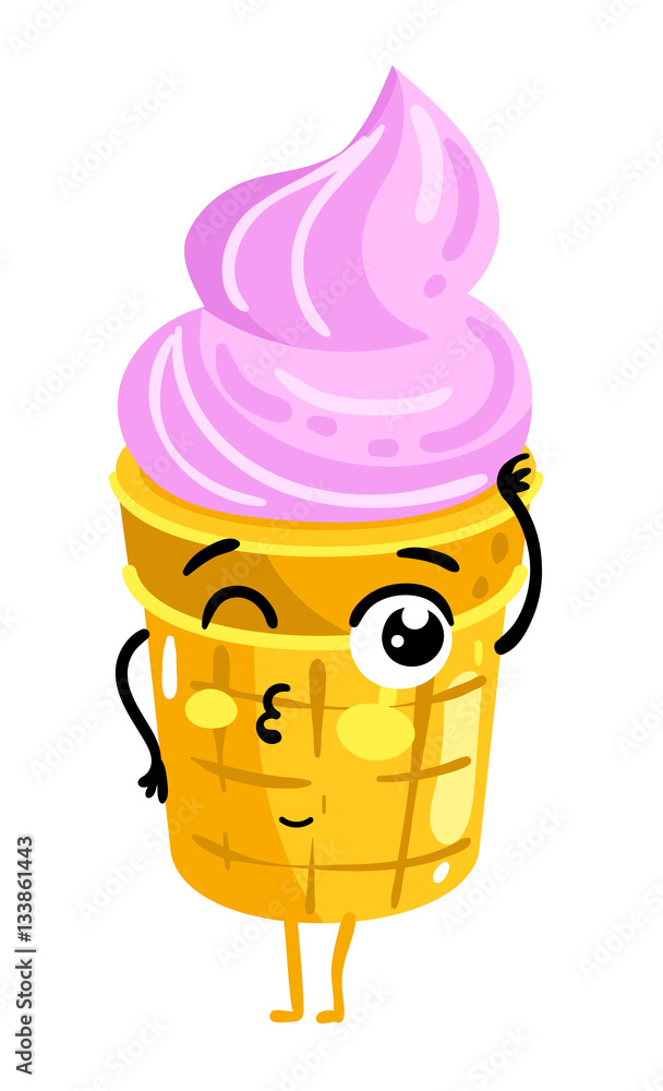 Cute ice cream cartoon character isolated on white background vector  illustration. Funny positive and friendly sweet dessert emoticon face icon.  Happy smile cartoon face food, comical ice cream mascot Stock Vector |