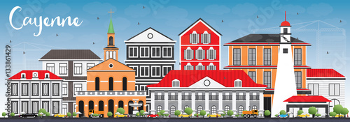 Cayenne Skyline with Color Buildings and Blue Sky.