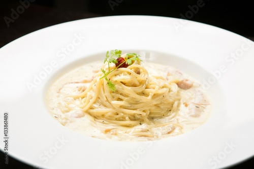 Spaghetti alla Carbonara on table