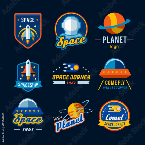 Vintage space and astronaut badges or labels set.