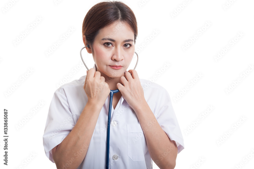 Asian young female doctor hold stethoscope. Asian young female doctor hold stethoscope.