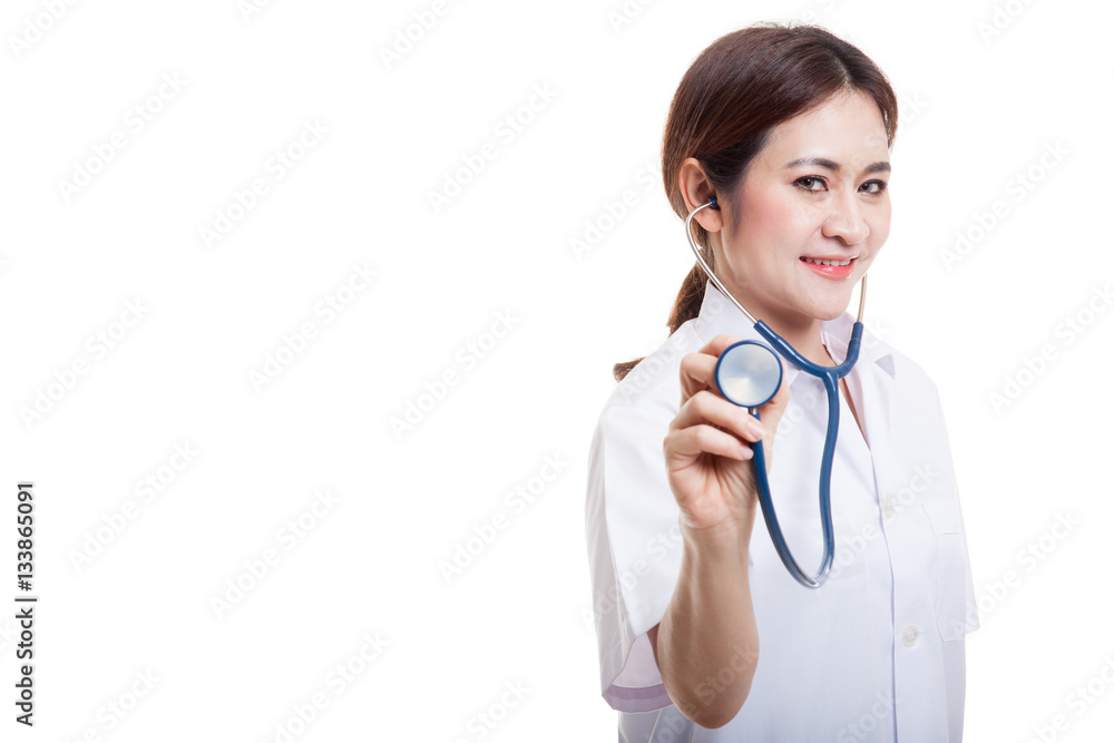 Young Asian female doctor with stethoscope. Young Asian female doctor with stethoscope.