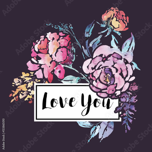 Vector watercolor floral bouquet of red roses