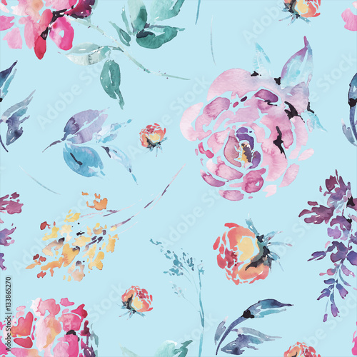 Vector watercolor floral seamless pattern