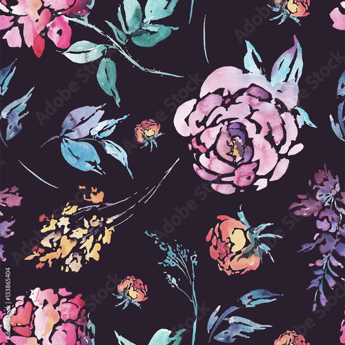 Vector watercolor floral seamless pattern