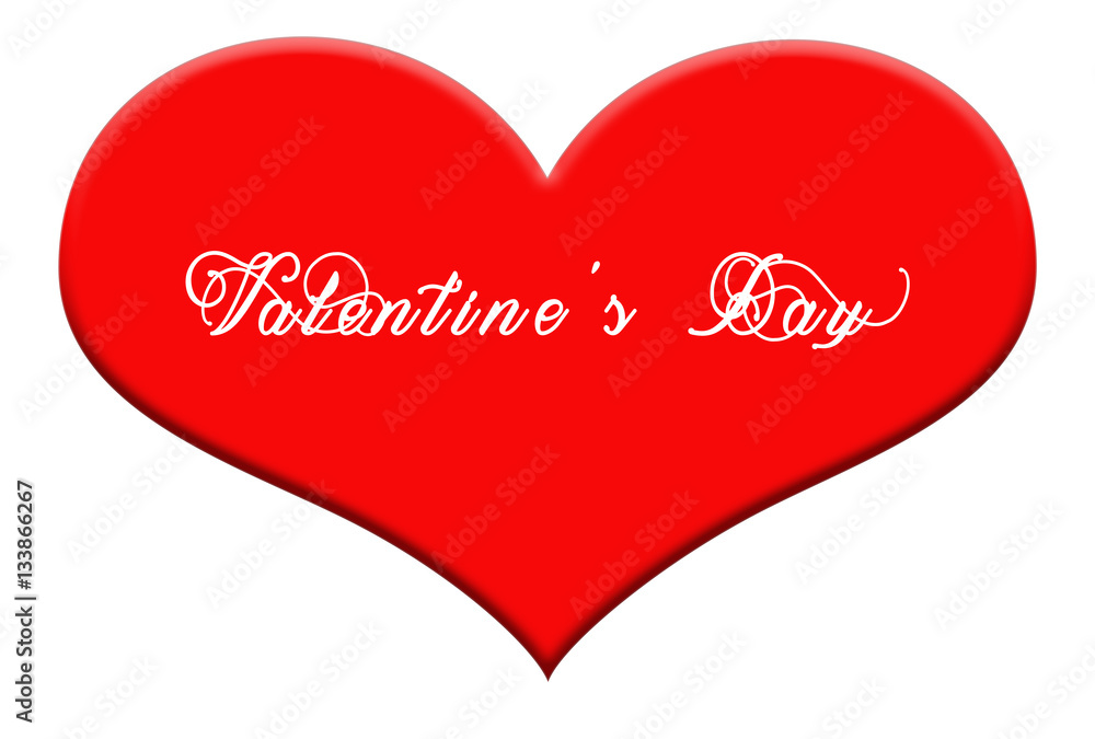 Valentines day card, red heart shape with 'valentine's day' font on white background Valentines day card, red heart shape with 'valentine's day' font on white background
