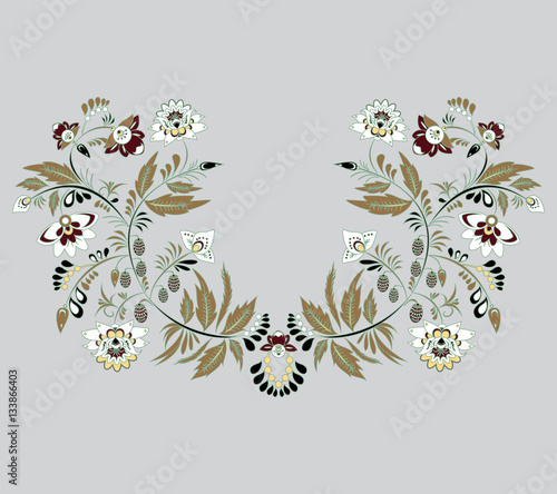 stock vector flowers and leaf ornament. oriental or russian patt
