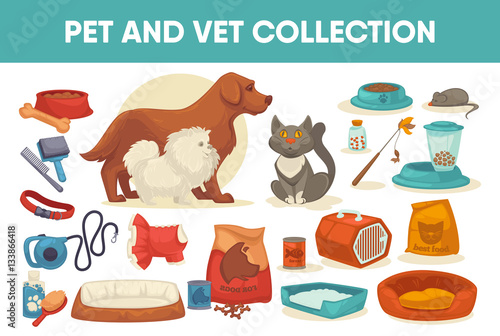 Dog cat pet stuff and supply set