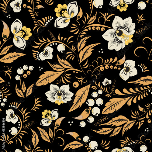 stock vector seamless  pattern with flowers and leaf. oriental o