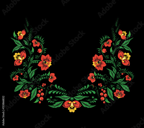 stock vector flowers and leaf ornament. oriental or russian patt