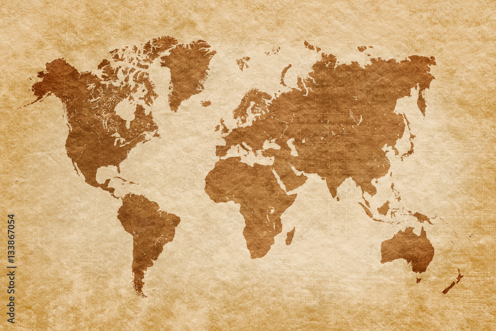 world map on grunge background, vintage look