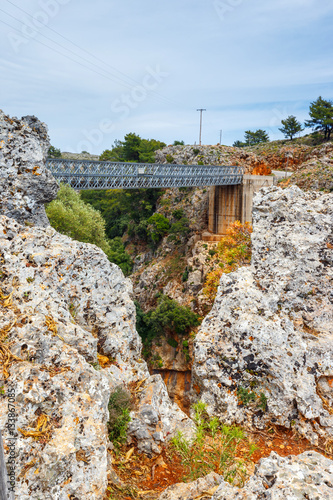 Famous truss bridge over Aradena Gorge, Crete Island, Greece photo