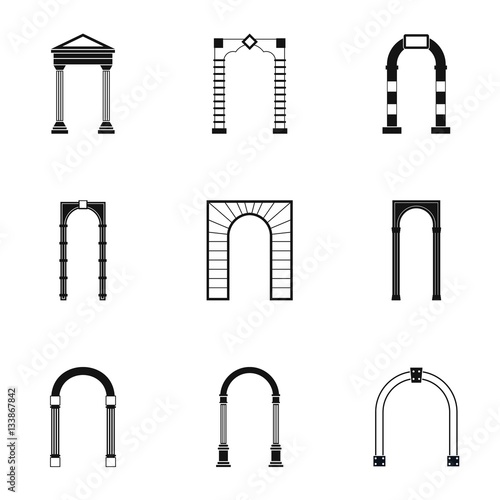 Types of arches icons set, simple style