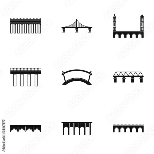 Crossing river icons set, simple style