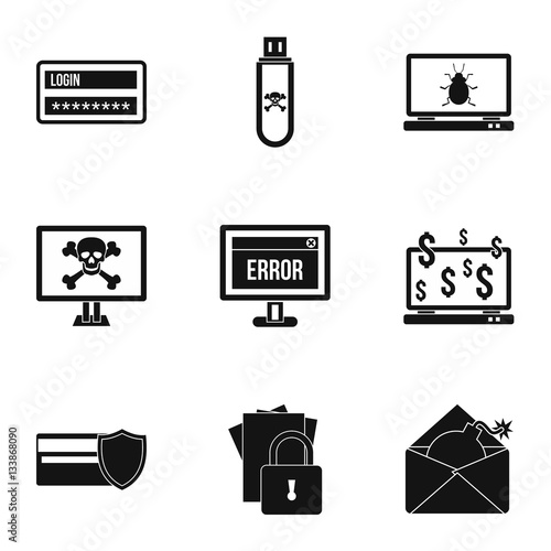 Ddos attack icons set, simple style